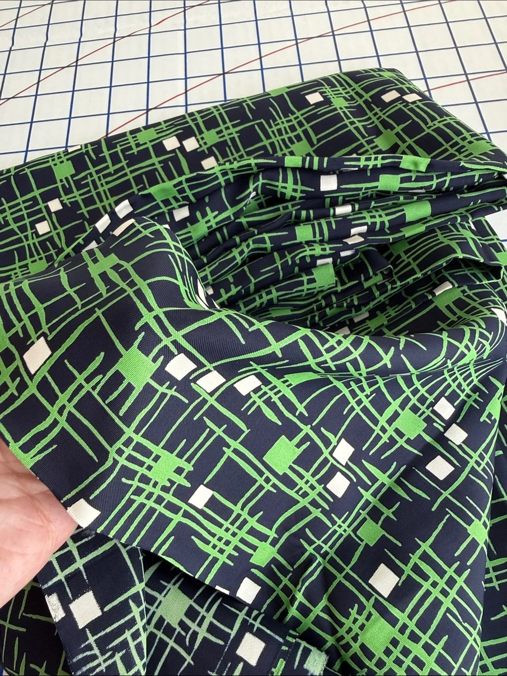 Vintage 1950s MCM Abstract Fabric Navy/Black Green Ivory 5 Yards x 36 Drapey